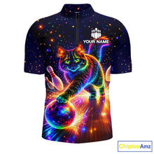 Load image into Gallery viewer, Personalized Bowling Shirts for Men Custom Cat Team Bowling Apparel, Colorful Neon bowling shirts NQS11517