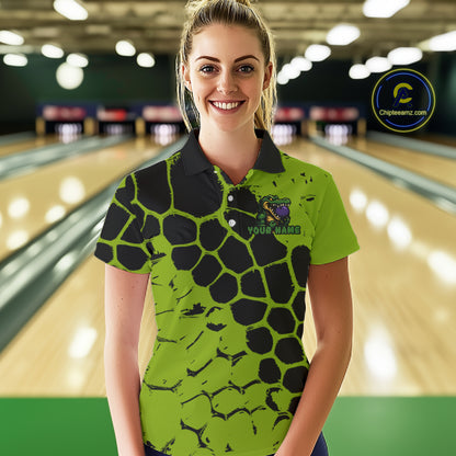 Black and Green Funny Alligator Bowling shirts for Women, Alligator Bowling Team Jersey NQS10739