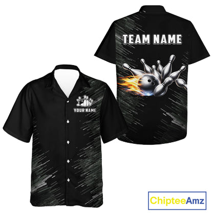Black and silver Flame Bowling Hawaiian Shirt Custom Team Bowling jerseys, Gift For Bowlers NQS11341