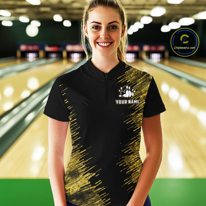 Black and Gold Flame Bowling Shirts For Women Custom Team Bowling jerseys, Gift For Bowlers NQS11342