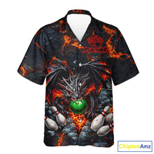 Load image into Gallery viewer, Custom Black &amp; Orange Magma Dragon Bowling Shirts, Dragon Bowling Team Hawaiian shirt NQS11559