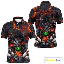 Load image into Gallery viewer, Custom Black And Orange Magma Dragon Bowling Shirts, Dragon Bowling Team Polo, 1/4 zip Jersey For Men NQS11559