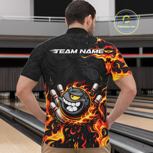 Load image into Gallery viewer, Funny Angry Bowling Polo, 1/4 Zip Shirt for Men Custom Black and Orange Flame Bowling Team jerseys NQS11683