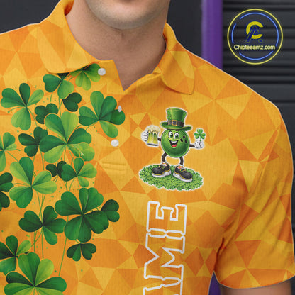 Orange pattern Green clovers St Patrick's Day Bowling Shirts for Men Custom Bowling Team jerseys NQS11696