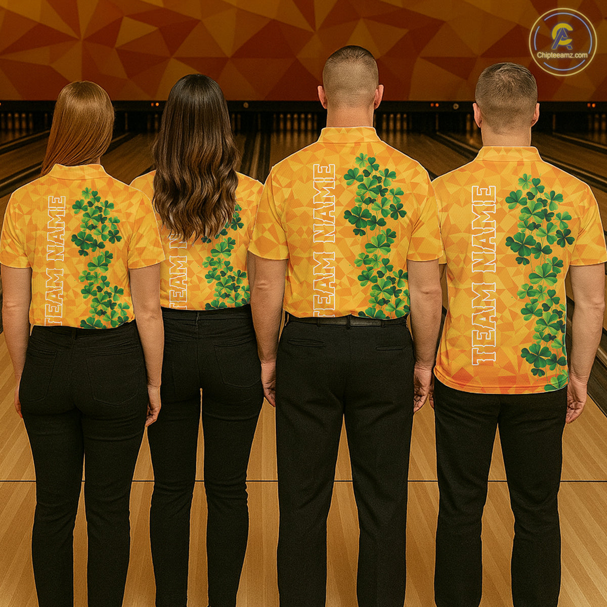 Orange pattern Green clovers St Patrick's Day Bowling Shirts for Men Custom Bowling Team jerseys NQS11696