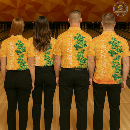 Orange pattern Green clovers St Patrick's Day Bowling Shirts for Men Custom Bowling Team jerseys NQS11696