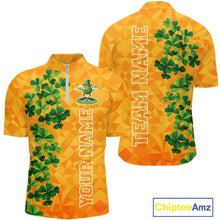 Load image into Gallery viewer, Orange pattern Green clovers St Patrick's Day Bowling Shirts for Men Custom Bowling Team jerseys NQS11696