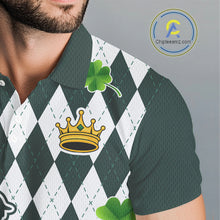 Load image into Gallery viewer, Green argyle pattern lucky shamrock Golf Polo Shirt For Men Custom St. Patrick's mens golf outfit NQS10775