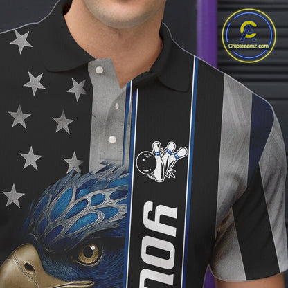Black American Flag Eagle Bowling Shirts For Men Custom Patriotic Bowling Team Jerseys NQS11152