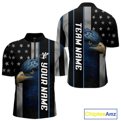Black American Flag Eagle Bowling Shirts For Men Custom Patriotic Bowling Team Jerseys NQS11152