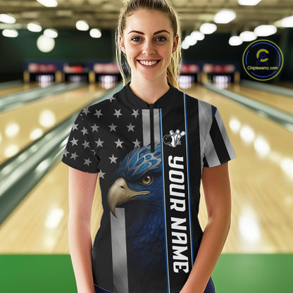 Black American Flag Eagle Bowling Shirts For Women Custom Patriotic Bowling Team Jerseys NQS11152