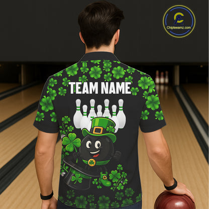 Black and Green Shamrock Funny Bowling Hawaiian Shirt Custom St Patrick's Day Bowling Team Jersey NQS11163