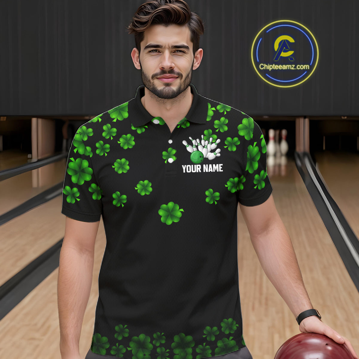 Black and Green Shamrock Funny Bowling Shirts For Men Custom St Patrick's Day Bowling Team Jersey NQS11163