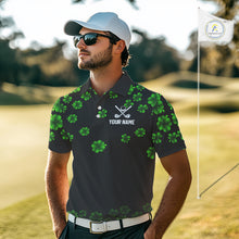 Load image into Gallery viewer, Black and Green Shamrock Funny Golf Polo Shirt For Men Custom St Patrick&#39;s Day mens golf outfit NQS11164