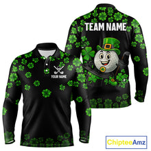 Load image into Gallery viewer, Black and Green Shamrock Funny Golf Polo Shirt For Men Custom St Patrick&#39;s Day mens golf outfit NQS11164