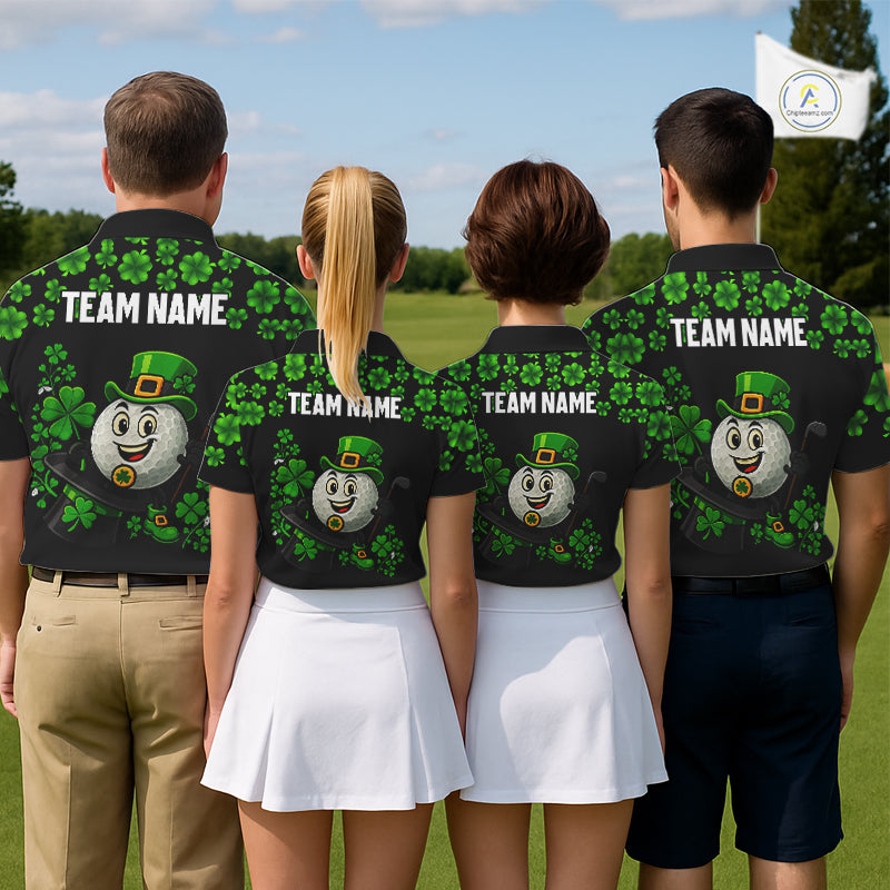 Black and Green Shamrock Funny Golf Polo Shirt For Women Custom St Patrick's Day ladies golf outfit NQS11164
