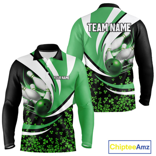 Green shamrock pattern Bowling Shirts For Men custom St Patrick's Day bowling outfits team jerseys NQS11166