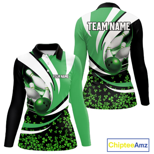 Green shamrock pattern Bowling Shirts For Women custom St Patrick's Day bowling outfits team jerseys NQS11166