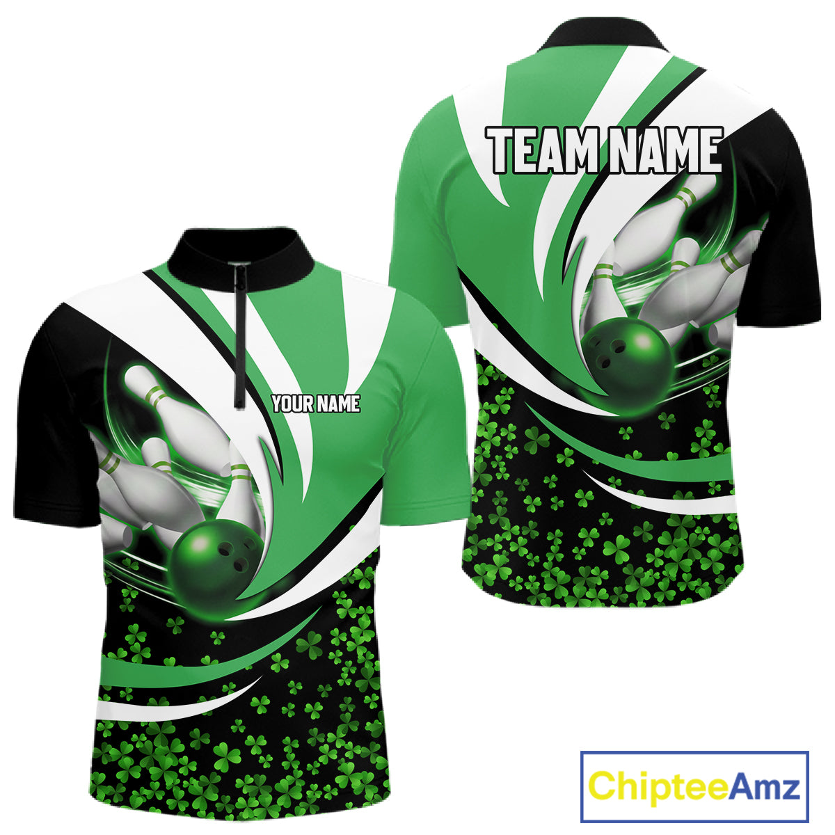 Green shamrock pattern Bowling Shirts For Men custom St Patrick's Day bowling outfits team jerseys NQS11166