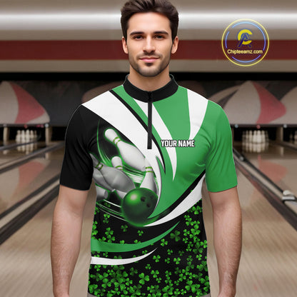 Green shamrock pattern Bowling Shirts For Men custom St Patrick's Day bowling outfits team jerseys NQS11166