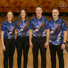 Load image into Gallery viewer, Blue Lightning Thunder US Flag Eagle Bowling Shirts for Women Custom Patriotic Team Bowling Jerseys NQS11580