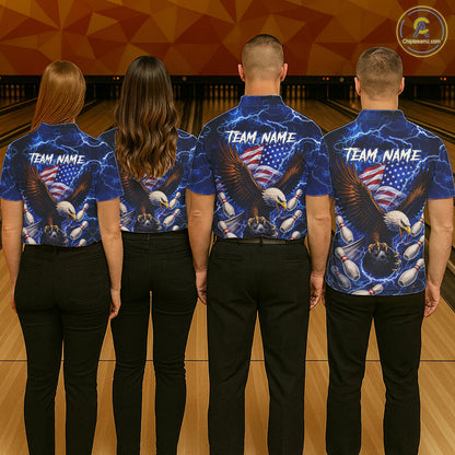 Blue Lightning Thunder US Flag Eagle Bowling Shirts for Women Custom Patriotic Team Bowling Jerseys NQS11580