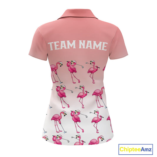 Funny Pink Flamingo Golf polo shirt for Women custom Flamingo golfer pattern golf shirts NQS11714