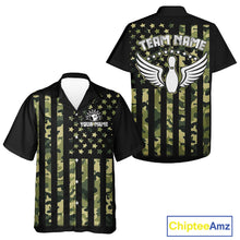 Load image into Gallery viewer, Black and Green Camo American Flag Bowling Hawaiian Shirt Custom patriotic Bowling Team shirt NQS11177