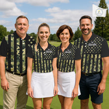 Load image into Gallery viewer, Black and Green Camo American Flag Golf Polo Shirts For Men Custom patriotic men&#39;s golf clothing NQS11178