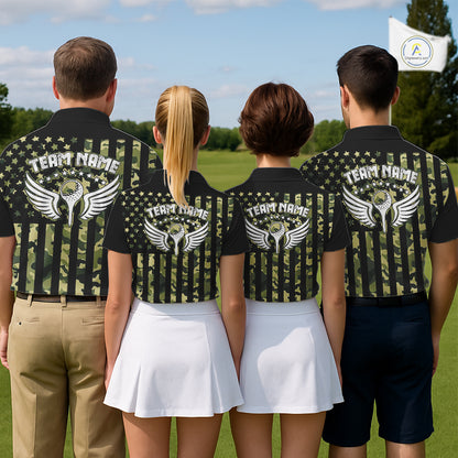 Black and Green Camo American Flag Golf Polo Shirts For Women Custom patriotic ladies's golf clothing NQS11178