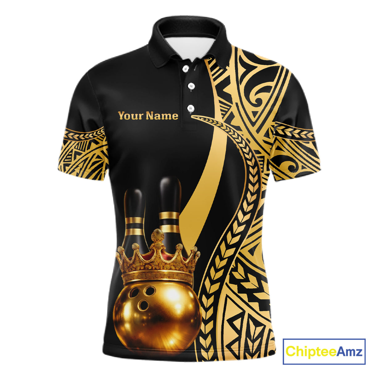 Black and Gold crown Bowling ball pins Polo, Quarter Zip Shirts for Men Custom Bowling Team jerseys NQS11592