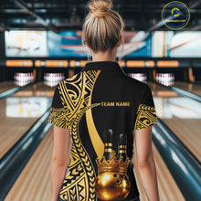Load image into Gallery viewer, Black and Gold crown Bowling ball pins Polo, Quarter Zip Shirts for Women Custom Bowling Team jerseys NQS11592