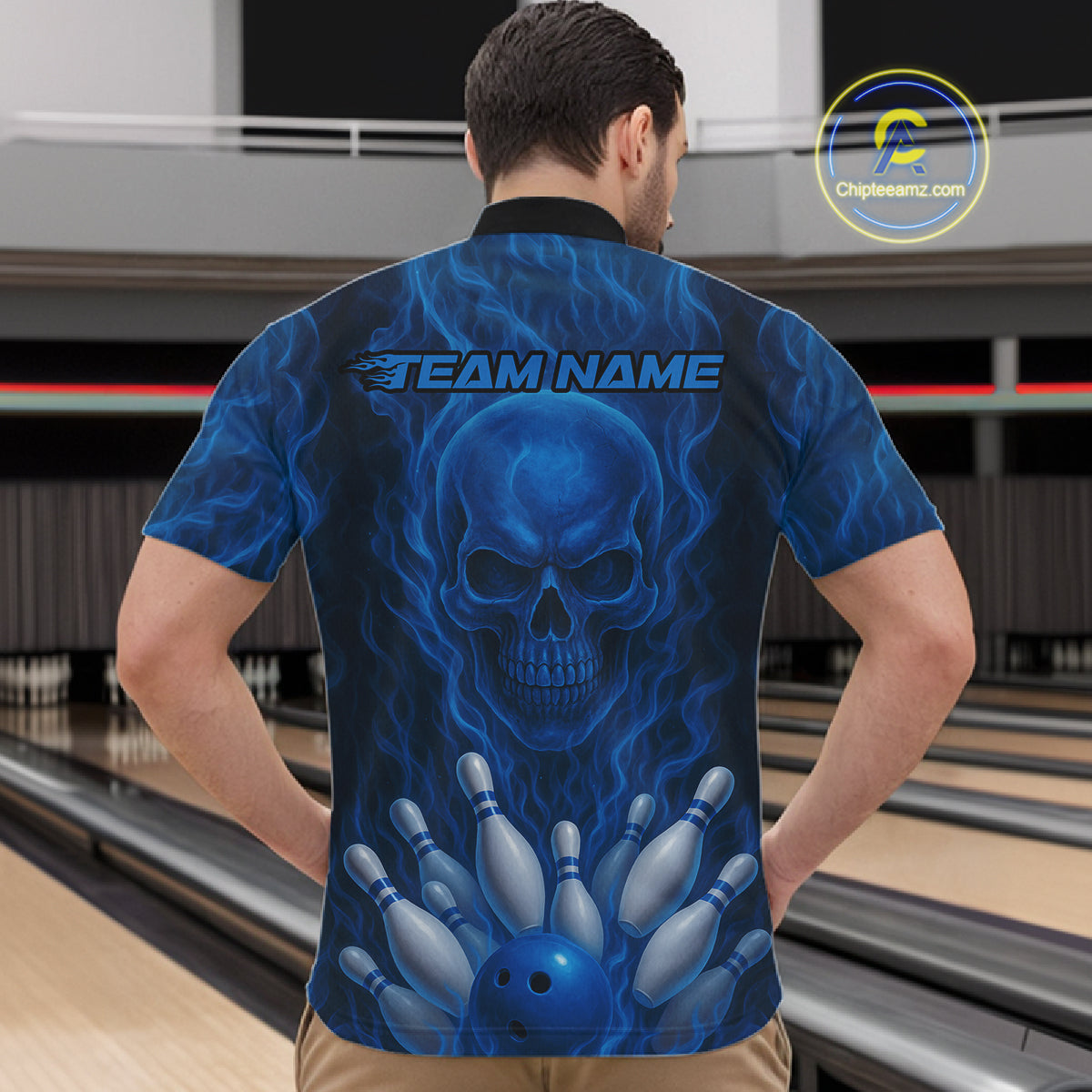 Blue Smoke Flame Skull Bowling shirts for Men custom Bowling Team Jersey, Gift For Bowler NQS10810