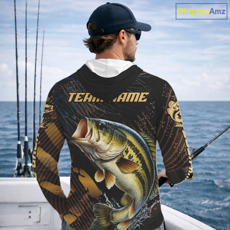 Bass Hooded Fishing Shirts Long Sleeve Sport Style Personalized Name, Fishing Shirt Jersey NHT512