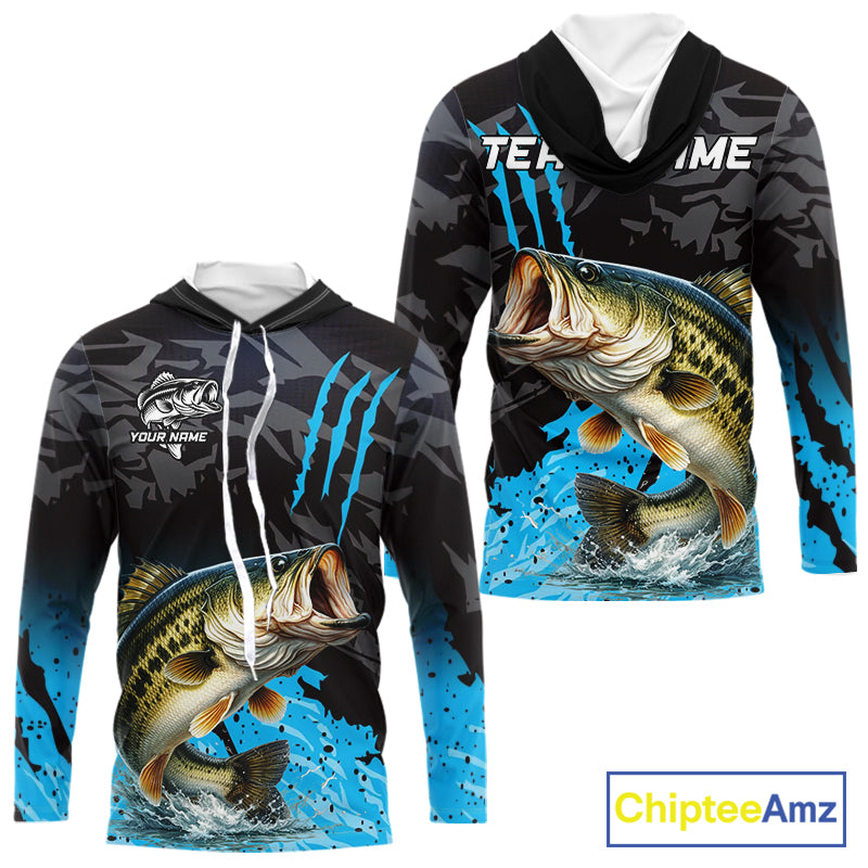 Hooded Largemouth Bass Fishing Jerseys For Men, Custom Bass Performance Fishing Apparel NHT513