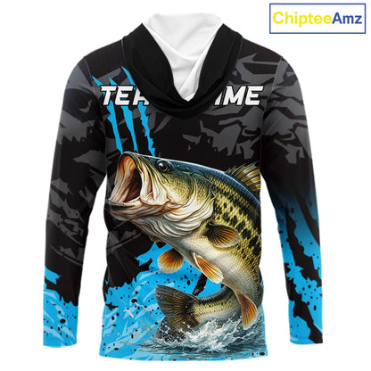 Hooded Largemouth Bass Fishing Jerseys For Men, Custom Bass Performance Fishing Apparel NHT513