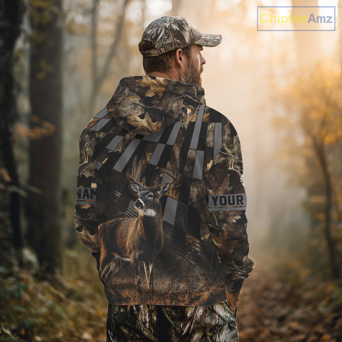 Deer Hunter Camo Hunting Hoodie For Men – Realistic Buck Design NHT334
