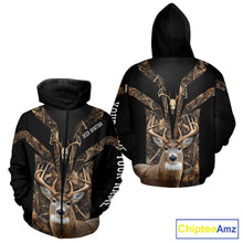 Load image into Gallery viewer, Brown Camo 3D Deer Hunting Hoodie For Men – Whitetail Buck Skull Design NHT335