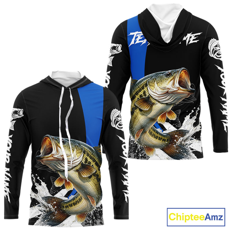 Personalized Bass Fishing Jersey, Bass Hooded Fishing Shirt Long Sleeve Fishing Apparel For Men NHT872