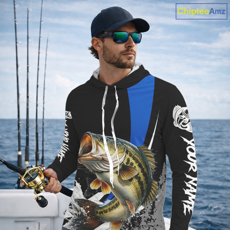 Personalized Bass Fishing Jersey, Bass Hooded Fishing Shirt Long Sleeve Fishing Apparel For Men NHT872
