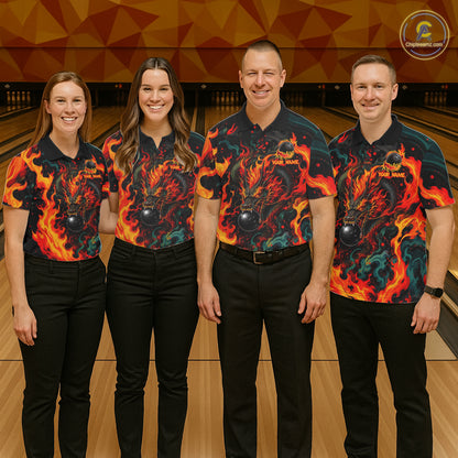 Dragon Bowling Polo Shirt Custom Name Team Fire Dragon Quarter Zip Jersey For Women NHT1348