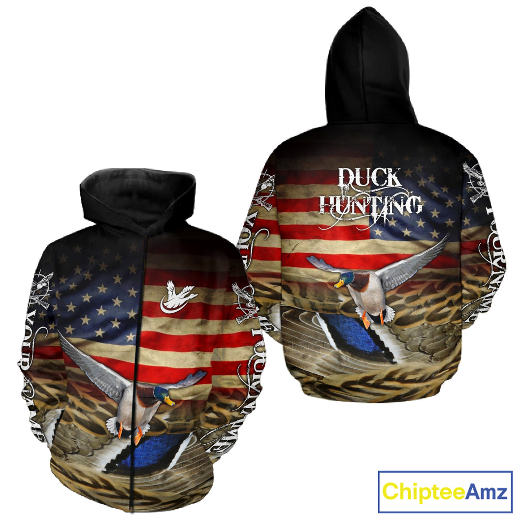 Duck Hunting Waterfowl Camo US Flag, Duck Hunting Gifts, Duck Hunting Shirt NHT294
