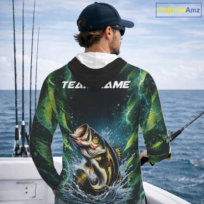Largemouth Bass Fishing Black Green Camo Custom Name Fishing Shirts Jerseys  NHT456