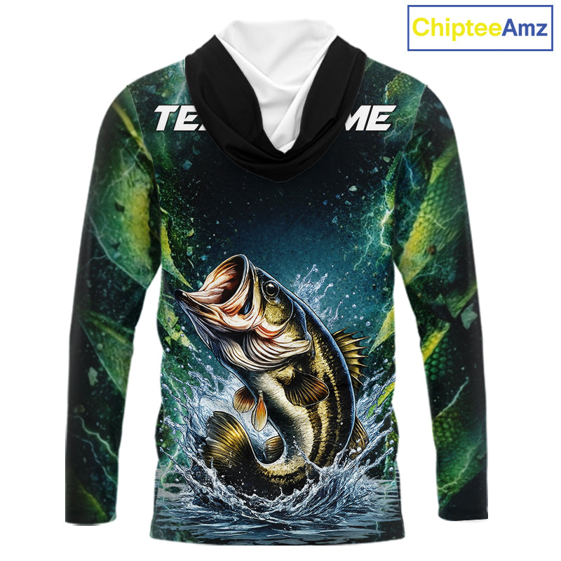 Largemouth Bass Fishing Black Green Camo Custom Name Fishing Shirts Jerseys  NHT456
