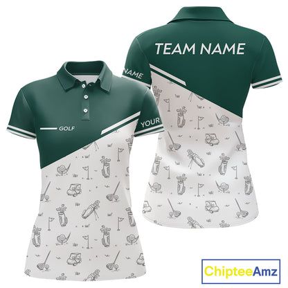 Green White Golf Pattern Womens Golf Tops Custom Ladies Golf Shirts, Green Golf Tops NHT884
