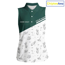 Load image into Gallery viewer, Green White Golf Pattern Sleeveless Womens Golf Tops Custom Ladies Golf Shirts, Green Golf Tops NHT884