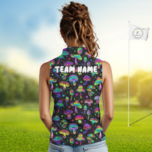 Load image into Gallery viewer, Funny Neon Mushroom Pattern Sleeveless Womens Golf Polo Shirt – Custom Name, Team Name For Golfer NHT889