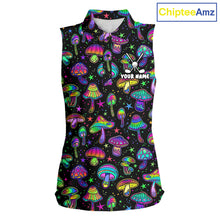 Load image into Gallery viewer, Funny Neon Mushroom Pattern Sleeveless Womens Golf Polo Shirt – Custom Name, Team Name For Golfer NHT889