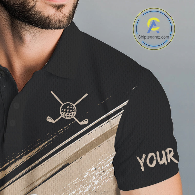 Funny Raccoon Golf Polo Shirt Custom Name Golf Beer Polo Gift For Men Black Beige Golf Jersey  NHT891