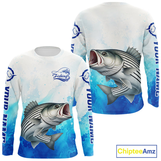 Striped Bass Fishing Long Sleeve Gift For Men Deep Sea Saltwater Angler Ocean Adventure 